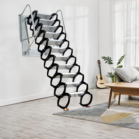 PanDair Folding Ladder Loft Stair Retractable Attic Steps Pull Down 12 Steps Attic Stairs Wall-Mounted Folding Stairs with 3.5m Height (Weight Capacity 882lb)