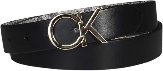 Calvin Klein Women's Two-in-One Reversible CK Monogram Plaque Buckle Dress Belt (Regular and Plus Sizes)