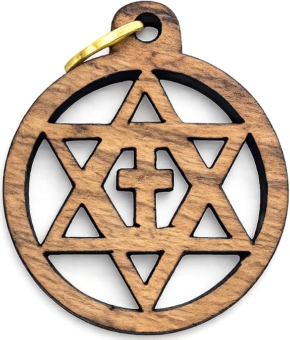 Zuluf Set of 50 Olive Wood Star of David with Cross Charms 0.8" - Laser Carved Messianic Jewish Christian Symbol - PEN503A