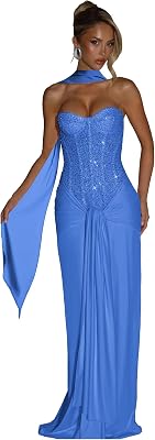 Mermaid Prom Dresses for Women 2026 Sequin Beaded Corset Long Party Maxi Dress with Scarf Formal Evening Gown
