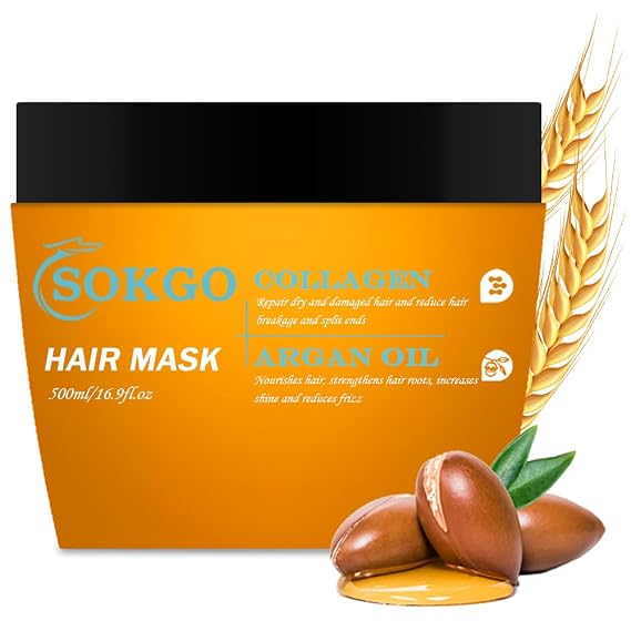 Sokgo Moroccan Hair Mask, Collagen Hair Treatment, Deep Hydrating Treatment for Dry Damaged Hair, Nourishing Formula for Healthy Hair Repair and Strengthening
