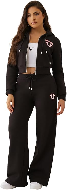 True Religion Women's Embroidered Shrunken Zip Hoodie