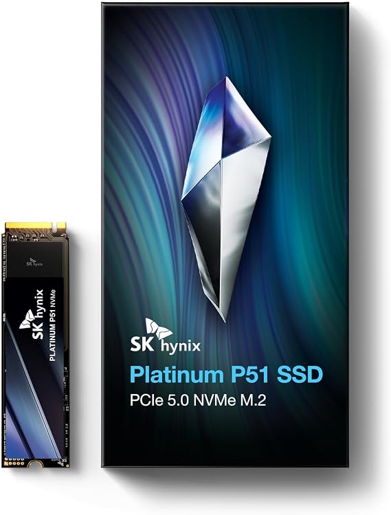 SK Hynix Platinum P51 2TB PCIe Gen5 NVMe M.2 2280 Internal SSD I Up to 14,700 MB/s Read, 13,400 MB/s Write I Powered by 238-Layer NAND Flash
