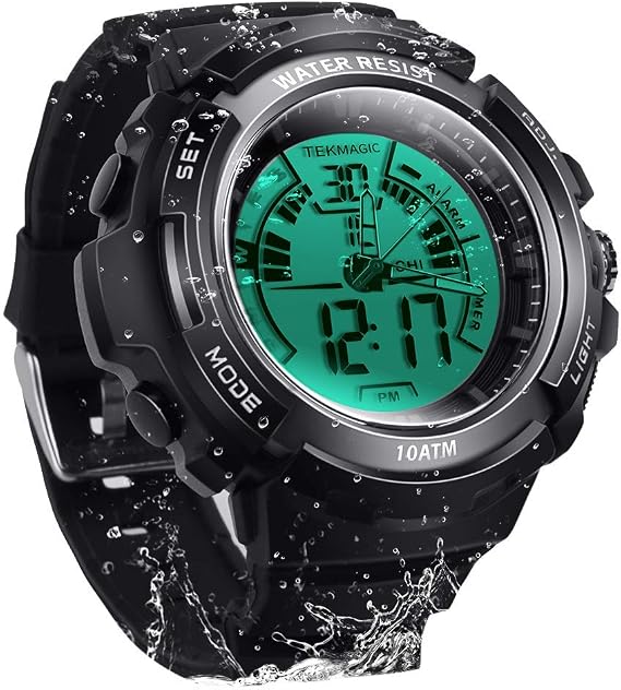 10 ATM Luminous Waterproof Digital Diving Watch with Stopwatch and Alarm Functions, Support Dual Time Zone Display, Analog and Digital Movements, 12/24 Hours Format