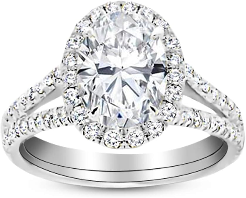 3.5 Ctw 14K White Gold Split Shank Oval Cut GIA Certified Diamond Engagement Ring (3 Ct H Color SI1 Clarity Center Stone)