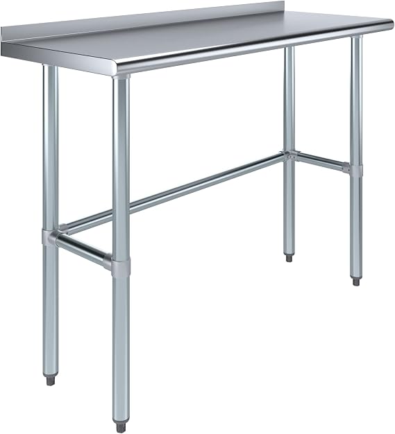 Stainless Steel Work Table with Open Base & 1.5" Backsplash 18" x 48" | NSF Certified | Slim Commercial Prep Table for Kitchen & Utility Use (18x48)