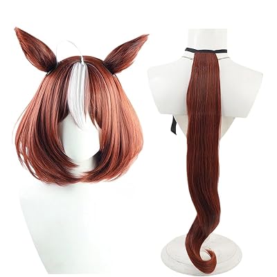 Meisho Doto Brown Synthetic Hair Full Head Cover Daily Cute Anime Halloween Carnival Comic Exhibition Cosplay Hair Natural COS Ombre Wigs with Bangs Meisho Doto-HairEarsTail