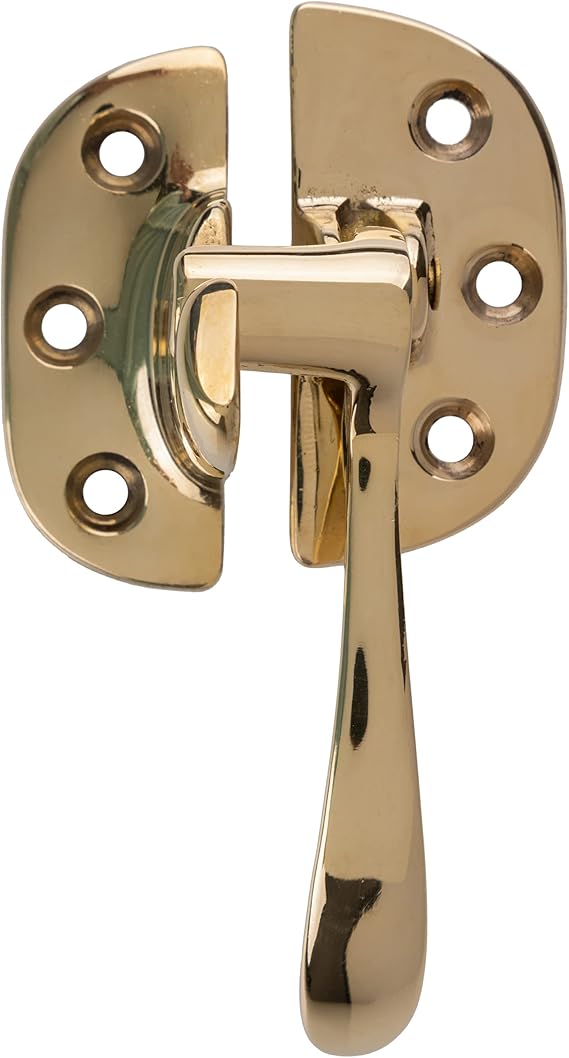 Cast Brass Offset Right Ice Box Door Lever Latch and Catch | Ice Box, Table, Antique Cabinet Door, Vintage Kitchen Cupboard Reproduction Hardware | UA-125-ILPB