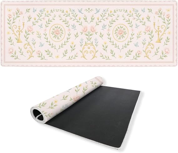 Romantic Garden Gaming Mouse Pad Large Desk Mat Soft Pink Rose Vintage Butterfly Mousepad for Keyboard and Mouse Extra Large Full Desk Computer Pads 31.5 x 11.8 Mouse Pads for Desk Home Office Gaming