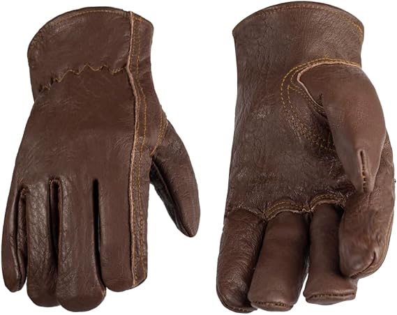 Premium Buffalo Leather Gloves,Unlined Work Gloves (Brown/Cognac)