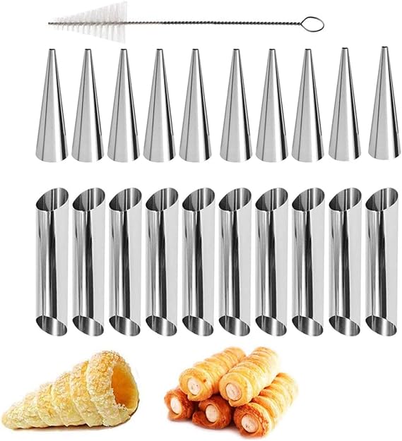 Stainless Steel Cream Horn Molds - 21 Pcs Cannoli Form Tubes & Conical Mold