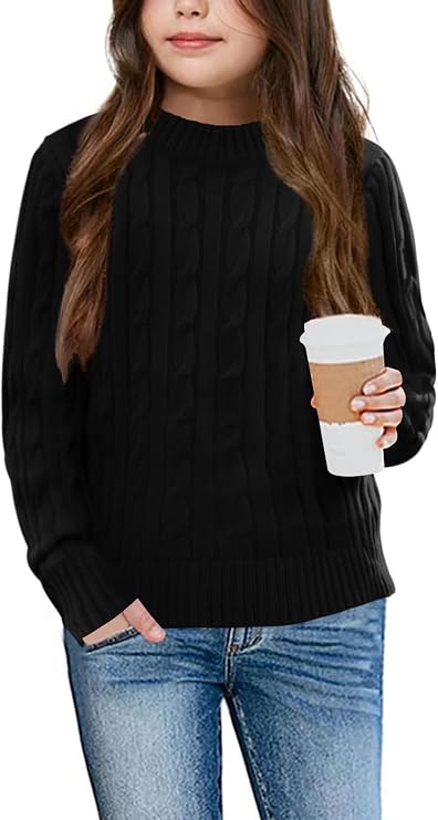 Girls' Sweaters Casual Long Sleeve Cable Knit Pullover Sweater Kids Fall Winter Crew Neck Jumper Top