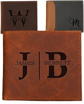 Personalized Wallet for Men Custom Engraved Leather Name & Monogram Bifold, RFID Blocking, Genuine Leather Father's Day, Christmas Gift for Dad, Husband, Boyfriend, Grandpa, Son Birthday