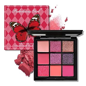 Red Eyeshadow Palette Makeup Hot Pink Powder Eye Shades, Matte & Pearl Shimmer Blendable, Red Shimmer Look for Women