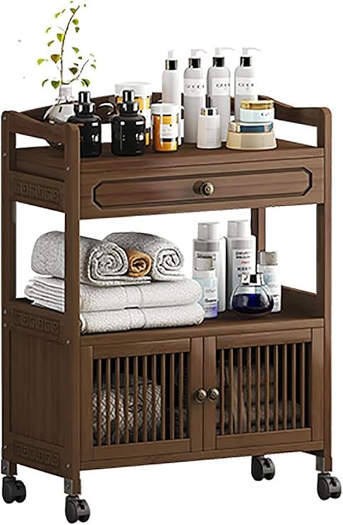 Kitchen Wagon Beauty Trolley Storage Rack Beauty Salon Tool Cart 3 Tier Storage Cabinet Stall,Cart with Drawers,Assembled Trolley B