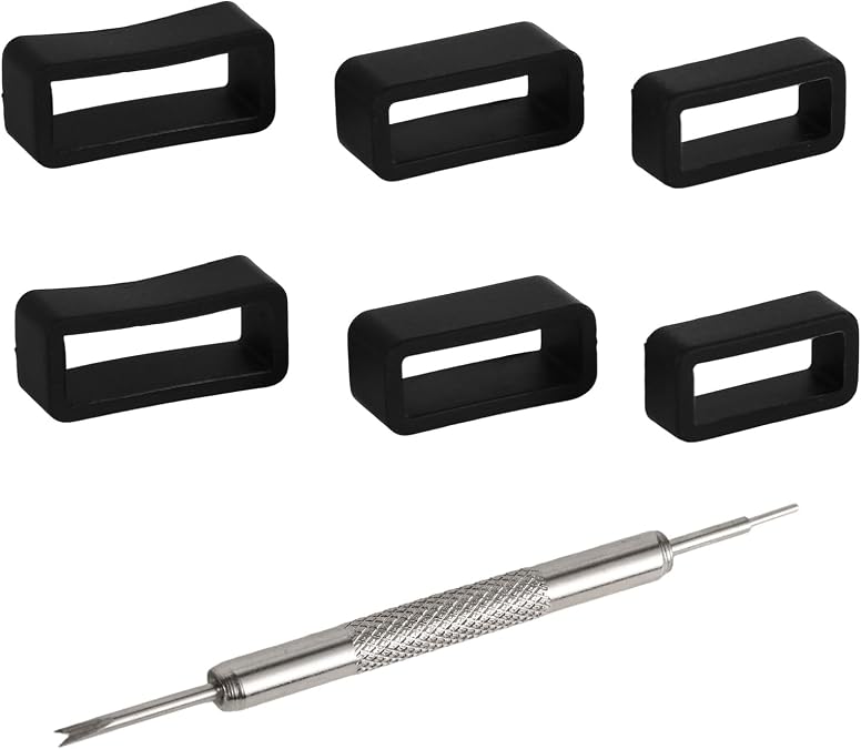 Penitue 7pcs Watch Band Keeper & Adjuster Tool, 14/16/18mm Silicone Band Loop Replacement Strap Fastener for Smart Sports Watch Clasp Parts Accessories (Black)