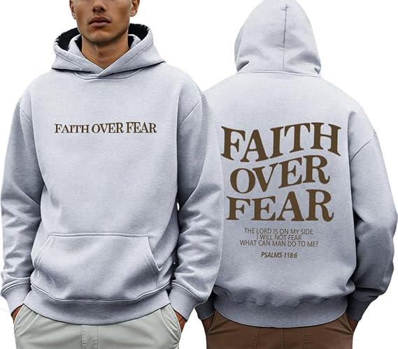 PANOZON Faith Over Fear Hoodie Christian Faith Religious God Tops Man Woman Pullover Y2K Sweatshirt Longsleeve Casual Tops