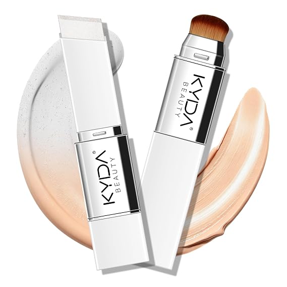 KYDA Color Changing Foundation Stick, 2-in-1 Dual Ended Eraser Foundation with Brush, Natural Glow Creamy Base Makeup, Medium to Full Cover, Lightweight Blendable with Skin Care Formula, NATURAL