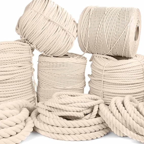 Rope and Cord White Twisted 100% Natural Cotton Rope Lengths from 10-600 3/16"
