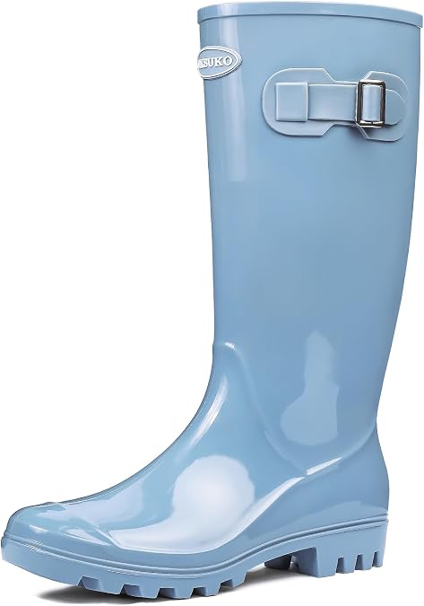 DKSUKO Women's Tall Waterproof Rain Boots Rubber Garden Boots with Buckle
