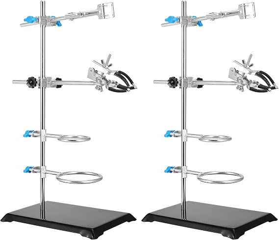 PINGEUI 2 PCS 16 Inch Lab Stand Set, Laboratory Stand Support, Lab Stand and Clamp Set with 4 Retort Rings, 2 Flask Clamp, 2 Burette Clamp for Lab, Scientific Glassware, Labware