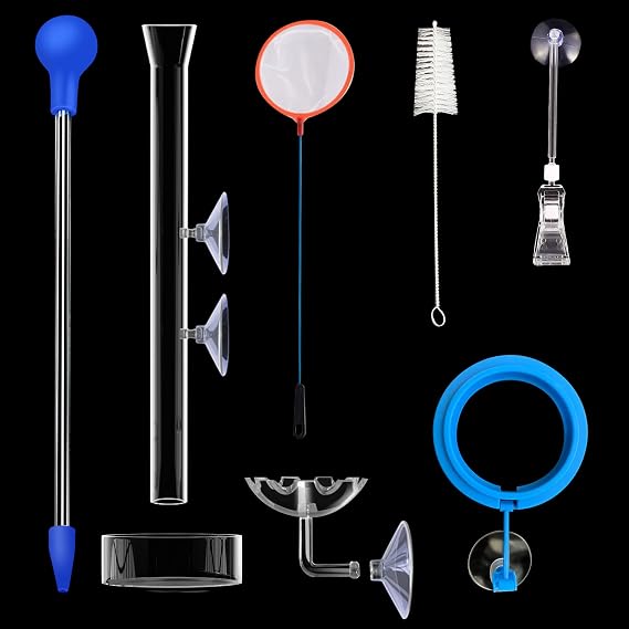 11.8 Inch Shrimp Feeding Tube with Shrimp Feeding Dish,Shrimp Feeding Bowl with Suction Cup,Feeding Tube Cleaning Brush,Aquarium Feeder with Bulb,Feeding Ring,Aquarium Sucker Feeding clamp,Fish net