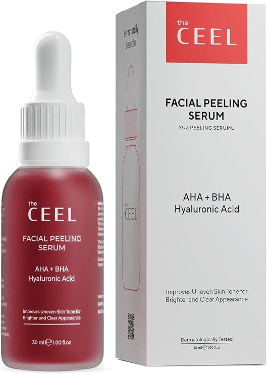 The Ceel AHA%10 + BHA%2 Kırmızı Peeling Yüz Serumu 30 ml, Cilt Tonu Eşitleyici ve Gözenek Sıkılaştırıcı Yenileyici Asit Serum, Glikolik Asit ve Panthenol İçeren Leke Karşıtı Bakım