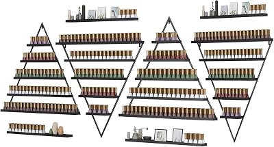 DARZYS Metal Wall-Mounted Nail Polish Storage Racks, Triangular Essential Oil Perfume Storage Rack, Multifunctional Hanging SalonBeautyNail Shop Organizer Perfume HolderBlack,8 Piece Set
