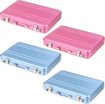 OBANGONG 4 Pcs Business Card Holder Aluminum Suitcase Card Holder Mini Password Briefcase Business Card Case Metal Credit Card Holder ID Cards Organizer for Woman Men Gift Pink Blue