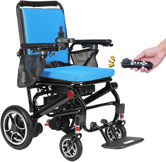Rubicon DX07 All Terrain Foldable Electric Wheelchairs for Adults - Powerful 500W Motor - 12 mi Cruise Range - Detachable Airline Friendly Battery Supports up to 265 lbs (Blue)