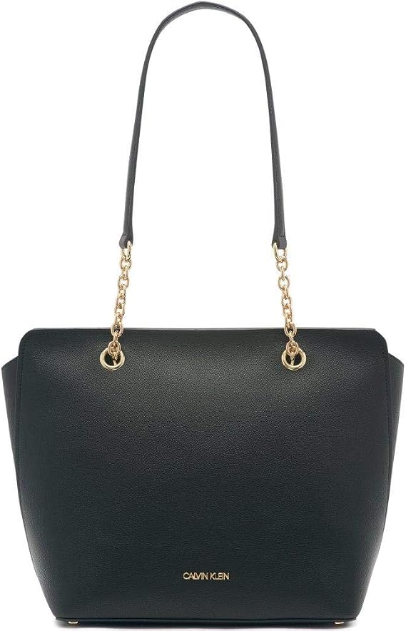 Calvin Klein Hailey Micro Pebble Top Zip Chain Tote, Black/Gold, gold