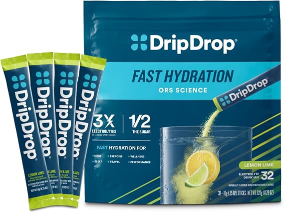 DripDrop Hydration Lemon Lime Electrolyte Packets, Drink Mix, 32 Count