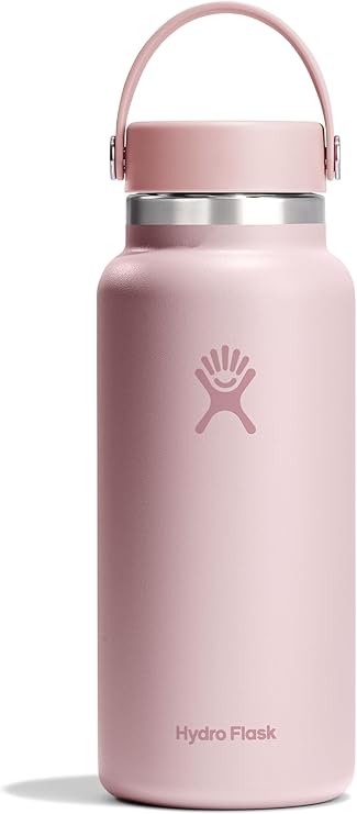 Hydro Flask Water Bottle - Insulated Stainless Steel - Wide Mouth Flex Lid, Non Spill, Leakproof and Refillable in 32 Oz Trillium Pink
