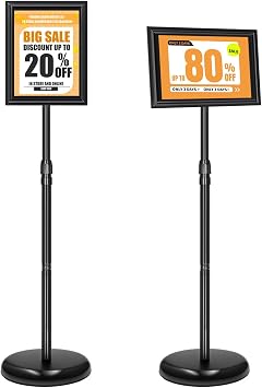 2 Pack Sign Holder Stand 8.5x11 inch, Height Adjustable Floor Standing Signage Stand with 360 Rotated Frame, Outdoor Indoor Poster Stand with Base for Business, advertising, Malls