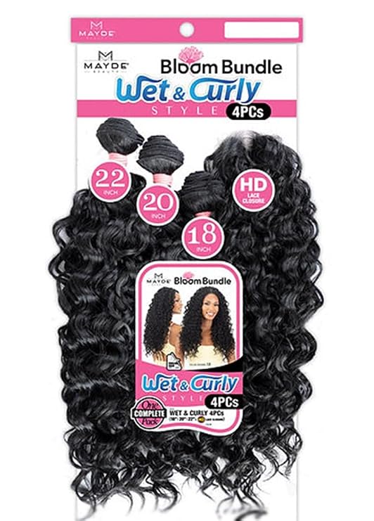 Mayde Beauty Bloom Bundle Deep Curl Weave Multipack With Closure WET & CURLY 4PCS (18"20"22"+CL) (1)