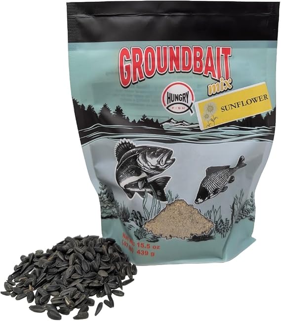 HungryFish Groundbait Fishing Chum Mix Natural Fishing Bait for Carp, Catfish, Bluegill & Crappie Strong Scent Trail, Fast Attraction, Safe for Lakes, Ponds & Rivers (Sunflower Seeds) 15.5oz
