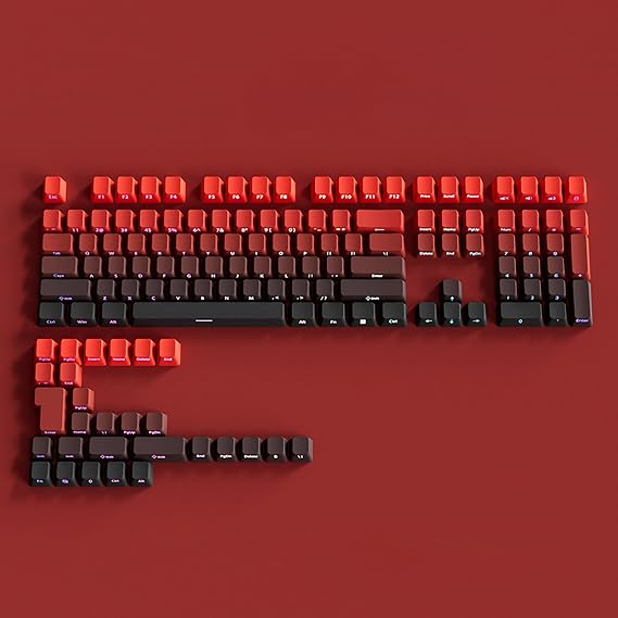 PBT Key Caps - Side Printed Key Cap Set, Double Shot Shine Through Custom Key Cap, Gradient Key Cap 130 Keys, Minimalist For Mechanical Keyboard, Red 1-Original