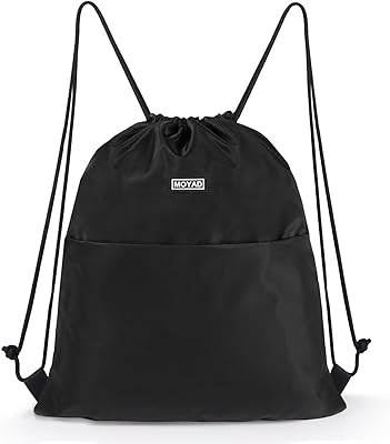 Moyad Drawstring Backpack Gym Bag for Men & Women, Lightweight Swim Bag with Front Zipper Pocket for Sports, Beach, Travel, Yoga, Soccer, Basketball - Black