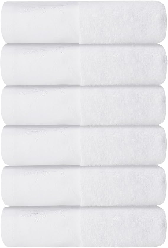 SEISSO 6 Pack Hand Towels, Soft and Absorbent White Hand Towels for Bathroom, 13 x 29 inches Thick Viscose Made from Bamboo Bathroom Hand Towels for Hotel, Home, Hair, Beach, Spa, Salon, White