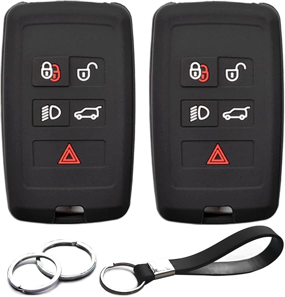 2pcs Compatible with Land Rover Range Rover Evoque Sport Velar Defender 110 130 90 Discovery Sport Jaguar E-Pace F-Pace F-Type I-Pace XE XF XJ Key Fob Cover Case Key Chain Protector Holder