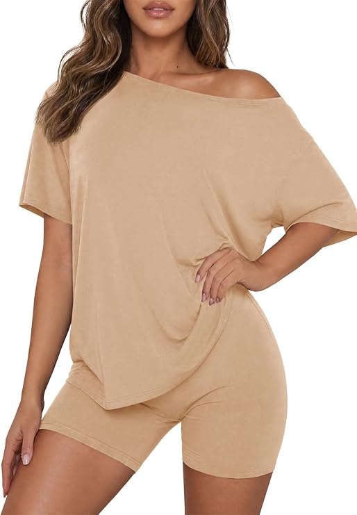 Fisoew Womens 2 Piece Lounge Sets Summer Matching Sets Oversized T Shirts and Biker Shorts 2026 Trendy Outfits