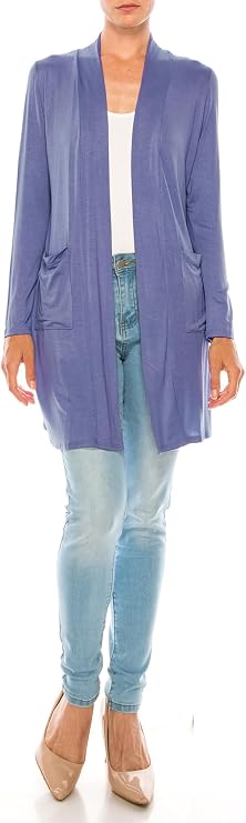 Women's Casual Open Front Basic Long Sleeves Loose Fit Side Pockets Solid Cardigan