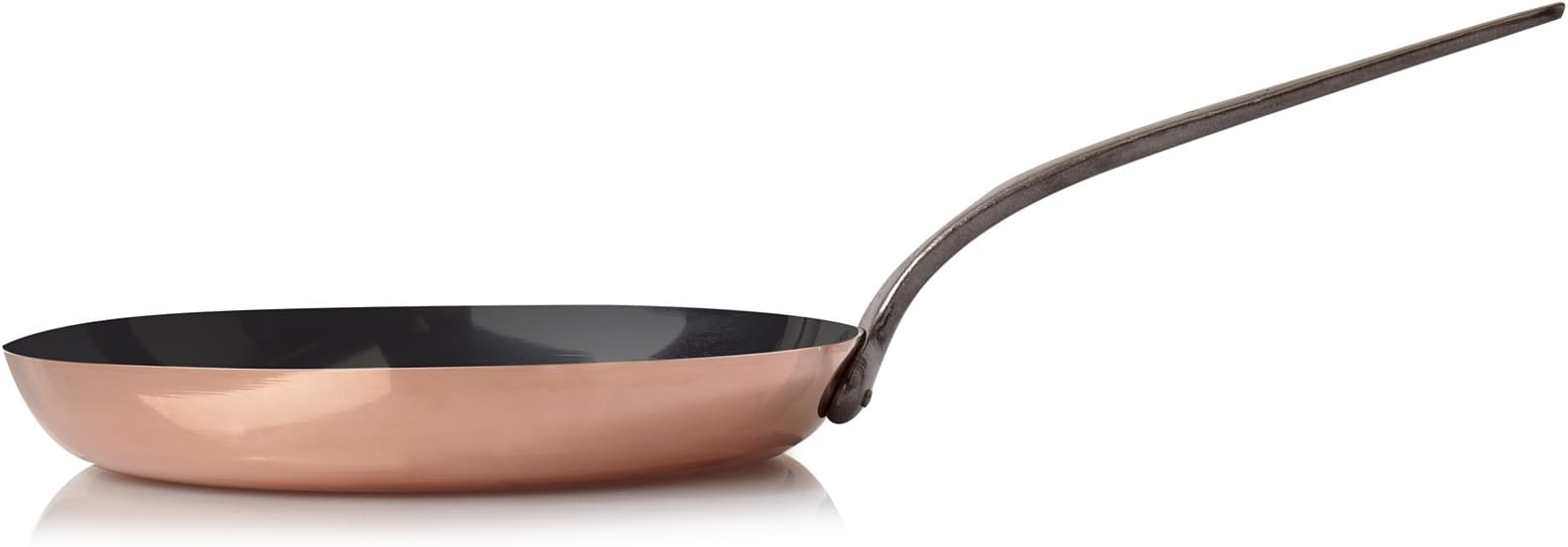 Baumalu - Frying pan - Tin coated copper - For all heat sources except induction - Fast cooking - Cast iron handle - Traditional French - Ø32cm - Copper silver and black