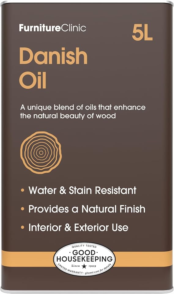 Furniture Clinic Danish Oil for Wood - Premium Finishing Oil to Enhance The Natural Beauty of Oak, Pine & Wooden Worktop Surfaces - Seal & Protect for a Satin Finish - 5L