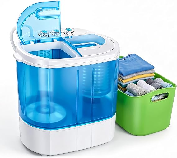 ZENY Portable Clothes Washing Machine Mini Twin Tub Small Laundry Washer Aparment Spin Dryer 9.9lbs Capacity Lightweight for Dormitory, RV blue