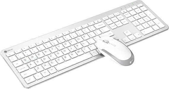 iClever Wireless Keyboard and Mouse, GK08 White Keyboard Mouse Combo, Ergonomic, Quiet, Full Size Design with Number Pad, 2.4G Connection for Mac, Windows and Computer