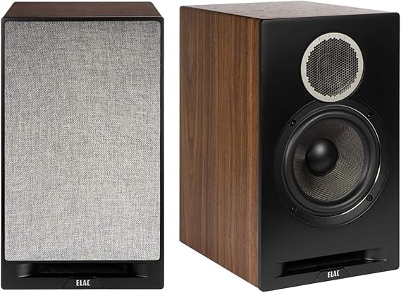 ELAC Debut Reference B6.2 Bookshelf Speakers - Pair Black Baffle, Walnut Cabinet
