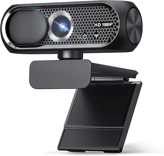 Webcam with Microphone, Noise Cancellation, Privacy Cover, Wide-Angle Lens, Auto Light Correction, Plug & Play USB Webcam for Laptop, Desktop, PC, Mac, Zoom, Skype, Streaming