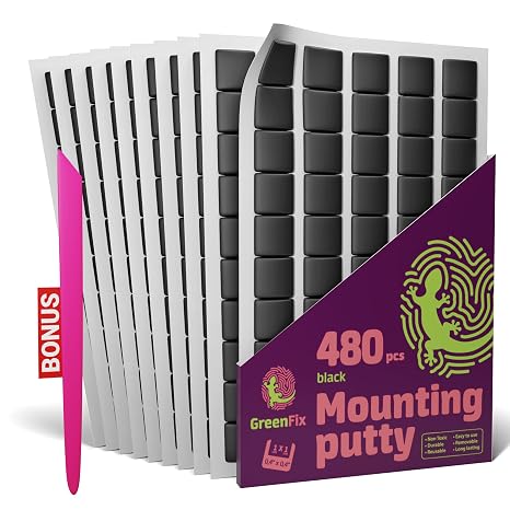 Black Mounting Putty 480PCs - Poster Putty for Walls No Damage - Removable Reusable Sticky Tack - Tacky Wall Sticky for Hanging Pictures Arts and Crafts