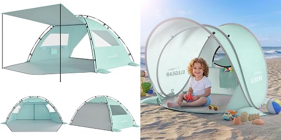Elegear Beach Tent Sun Shelter with Canopy 4-5 Person & Pop Up Baby Beach Tent with Mini Canopy Bundle